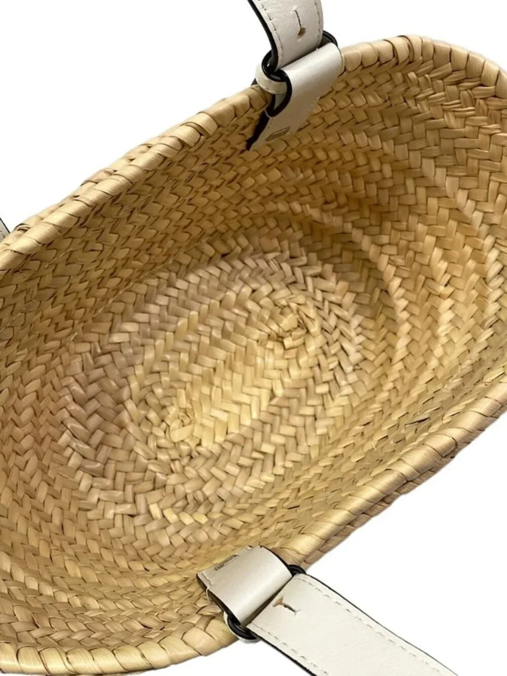 LOEWE Basket A223S93X28 Cream White Straw Leather Tote Bag